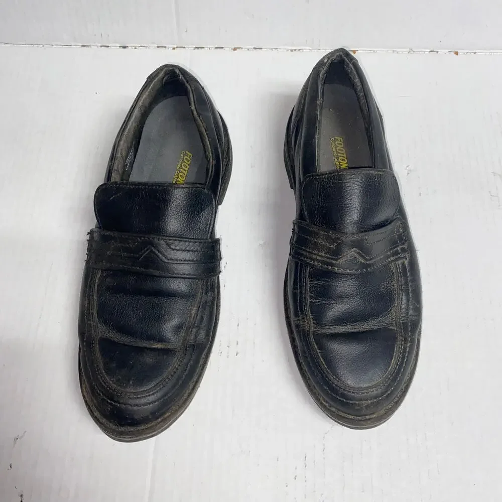 Footonic II Black Leather Slip-On Loafer Shoes Men's Size 8 Vintage